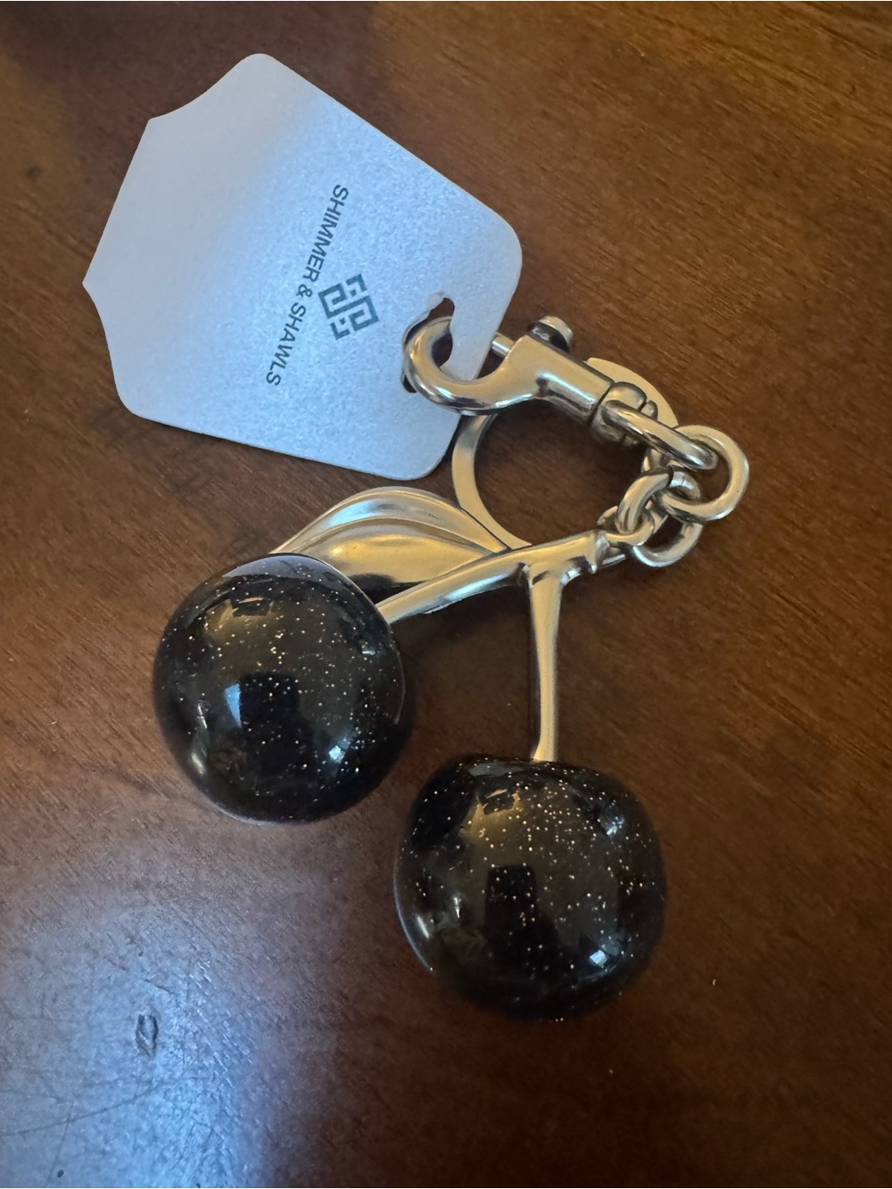 Black Sparkle Cherry Bag Charm